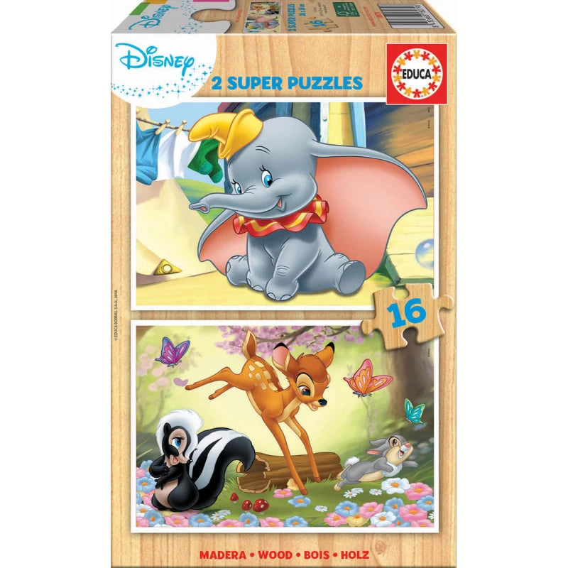 EDUCA Disney Animals Wooden Puzzle 2×16 - 3Y+