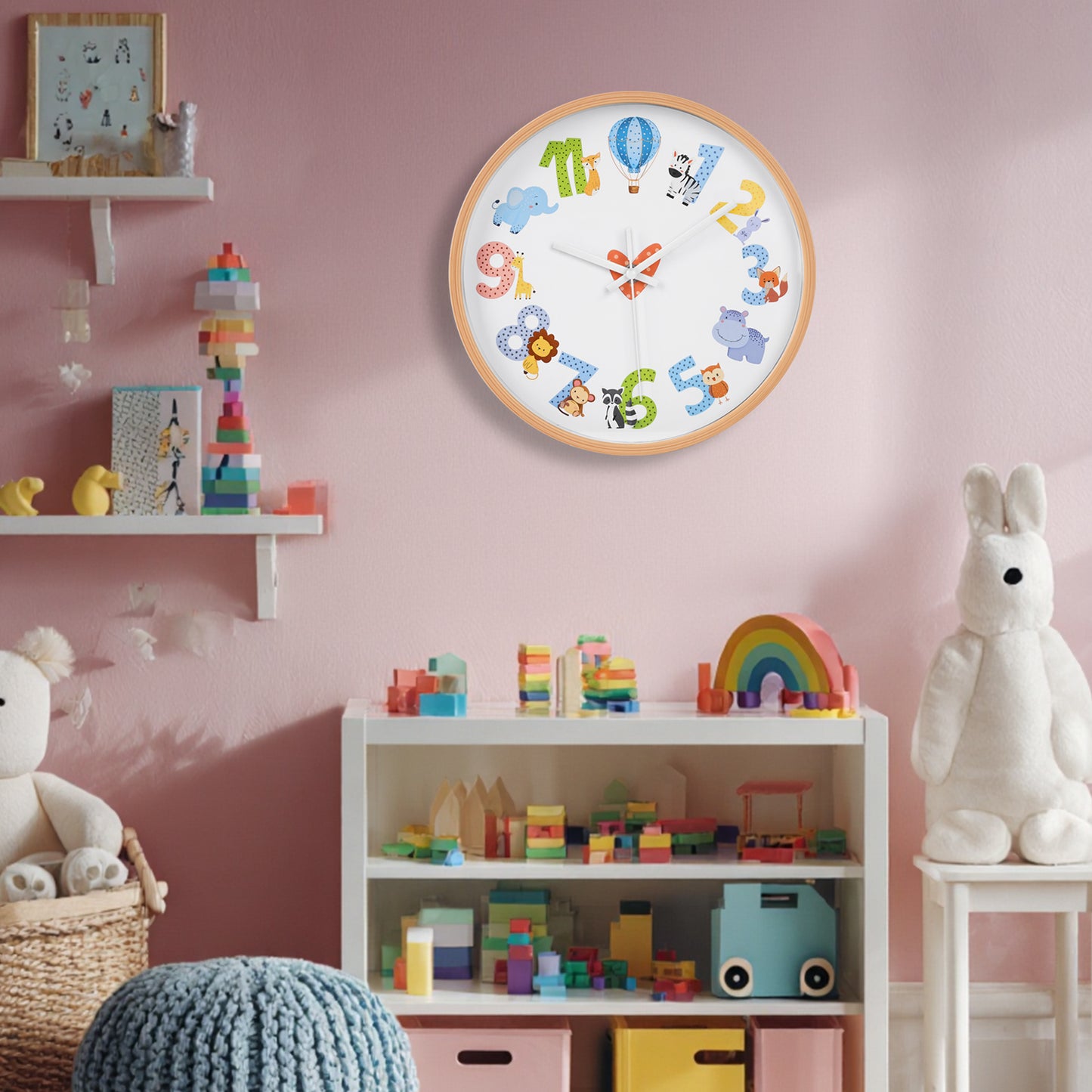 Kids Room Wall Clock Animal Theme - Playful Room Decor (25cm diameter)