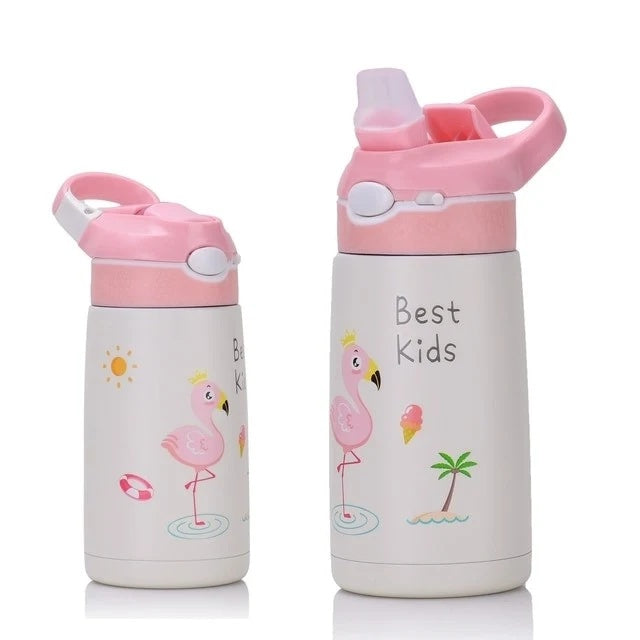 Kids Insulated BPA-free Stainless Steel Water Bottle with Straw & Handle – 400ml