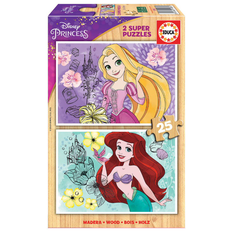 EDUCA Disney Princess Wooden Puzzle 2×25 - 3Y+
