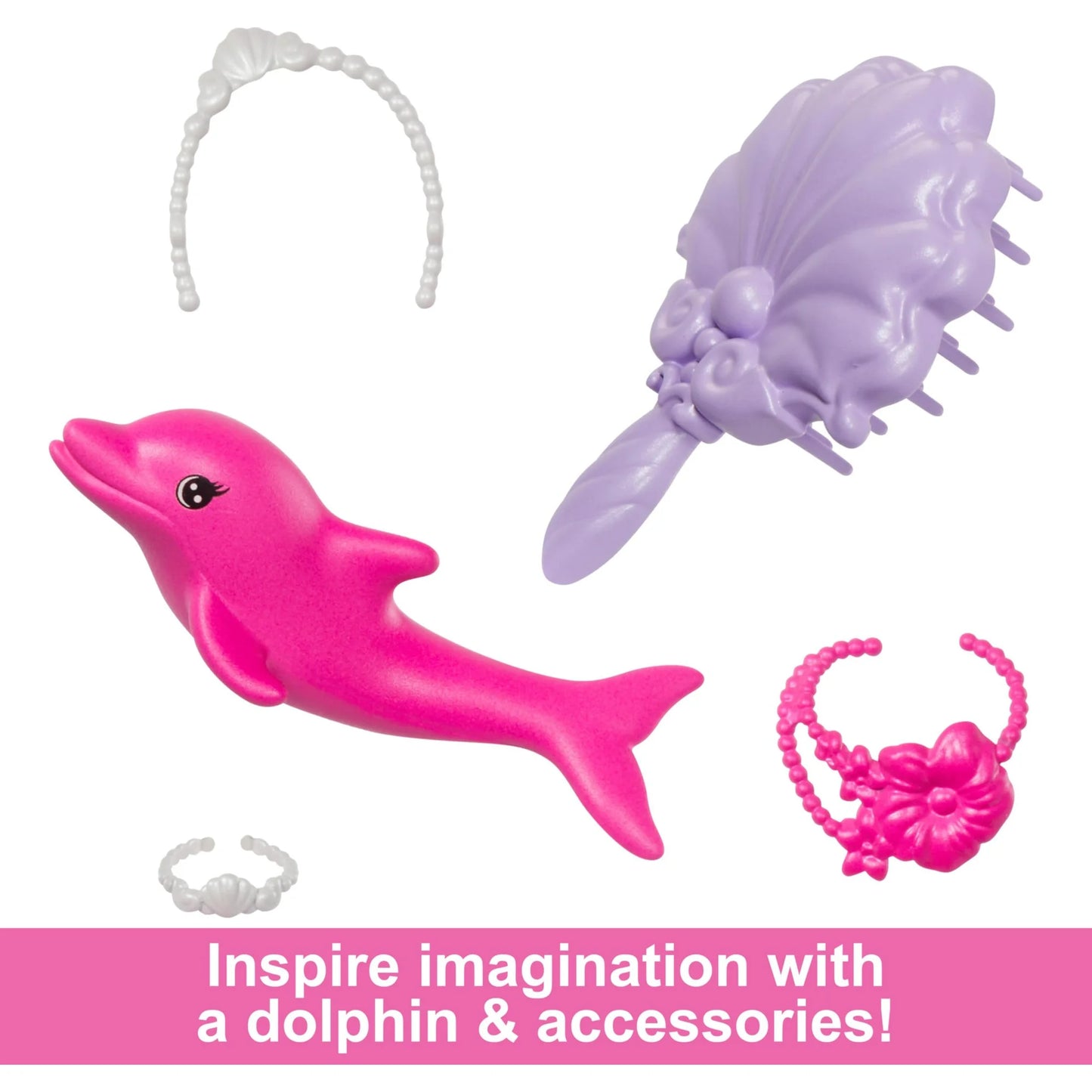 Barbie Mermaid Doll, Malibu with Pink Hair, Styling Accessories, Pet Dolphin and Water-Activated Color Change Feature Multicolor - 3Y+