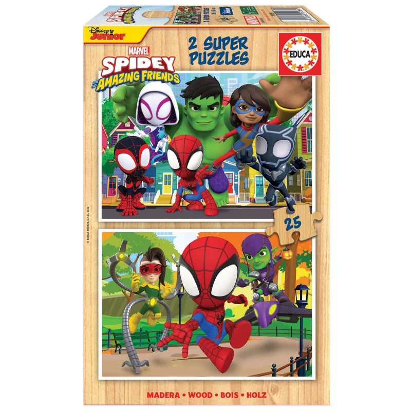 EDUCA Spidey Amazing Friends Wooden Puzzle 2×25 - 3Y+