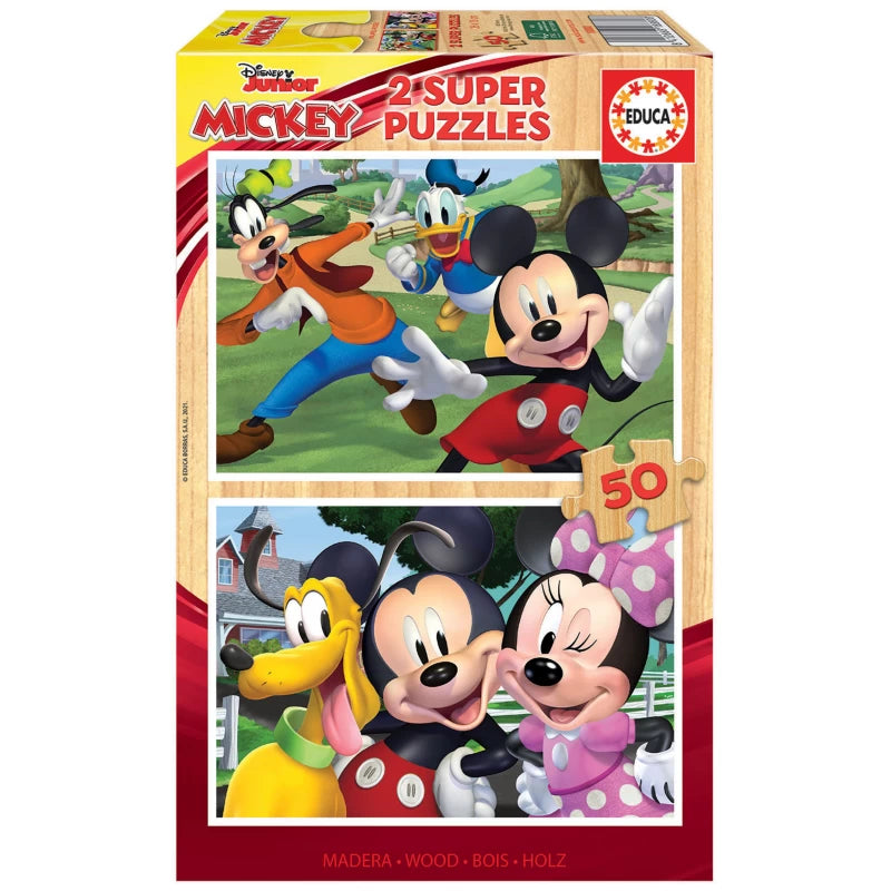 EDUCA Mickey & Friends Wooden Puzzle 2×50 - 4Y+