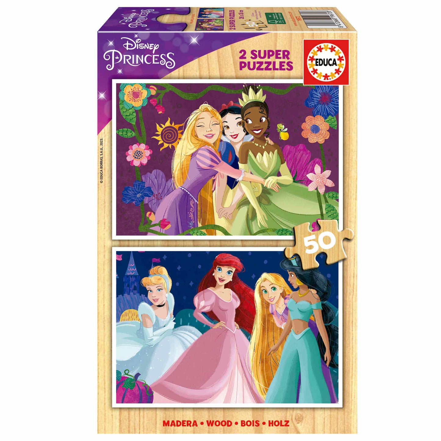 EDUCA Disney Princess Wooden Puzzle 2×50 - 4Y+