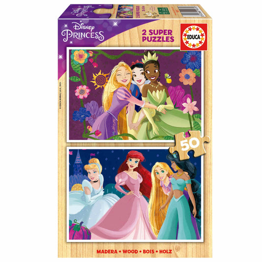 EDUCA Disney Princess Wooden Puzzle 2×50 - 4Y+