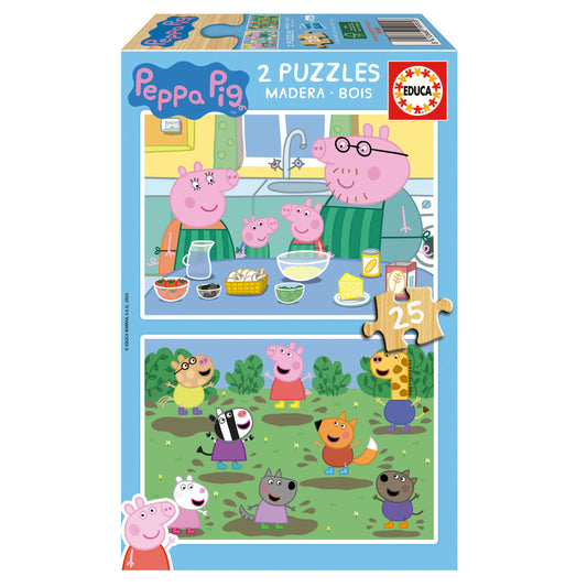 EDUCA Peppa Pig Wooden Puzzle 2×25 - 3Y+