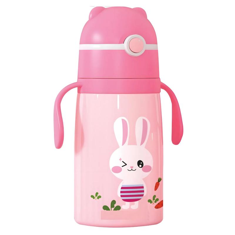 Kids Insulated BPA-free Stainless Steel Water Bottle with Straw & Handle – 450ml