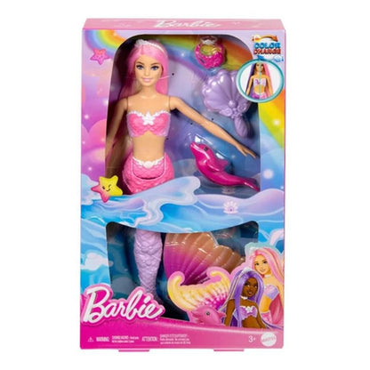 Barbie Mermaid Doll, Malibu with Pink Hair, Styling Accessories, Pet Dolphin and Water-Activated Color Change Feature Multicolor - 3Y+