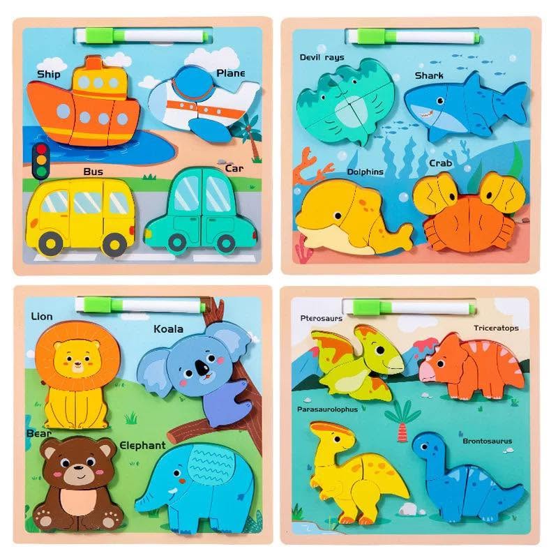 Wooden Montessori Puzzle Jigsaw Drawing Board - 2Y+