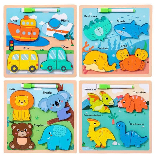 Wooden Montessori Puzzle Jigsaw Drawing Board - 2Y+