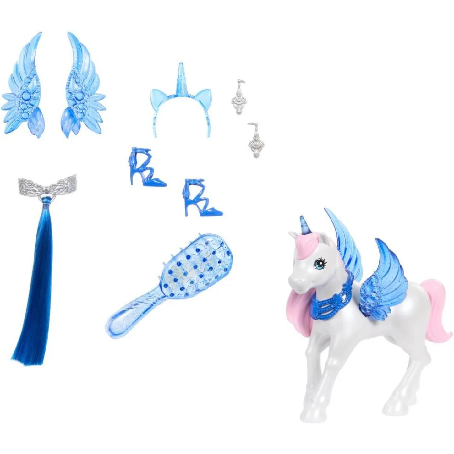 Barbie Unicorn Toy, Doll with Blue Hair, Pink Gown and Accessories Like Sapphire Wings and Pet Alicorn - 3Y+