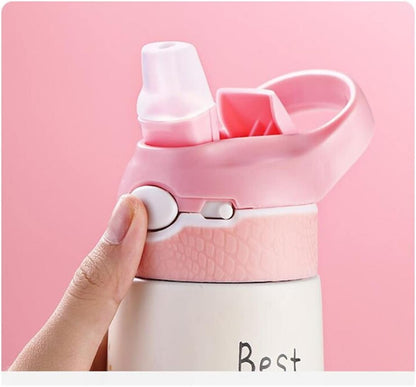 Kids Insulated BPA-free Stainless Steel Water Bottle with Straw & Handle – 400ml