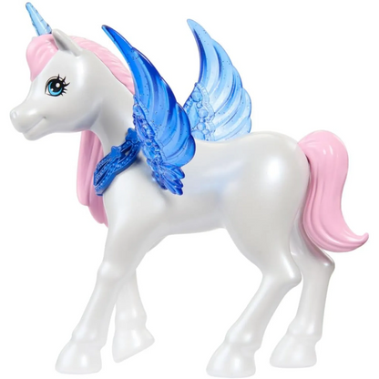 Barbie Unicorn Toy, Doll with Blue Hair, Pink Gown and Accessories Like Sapphire Wings and Pet Alicorn - 3Y+
