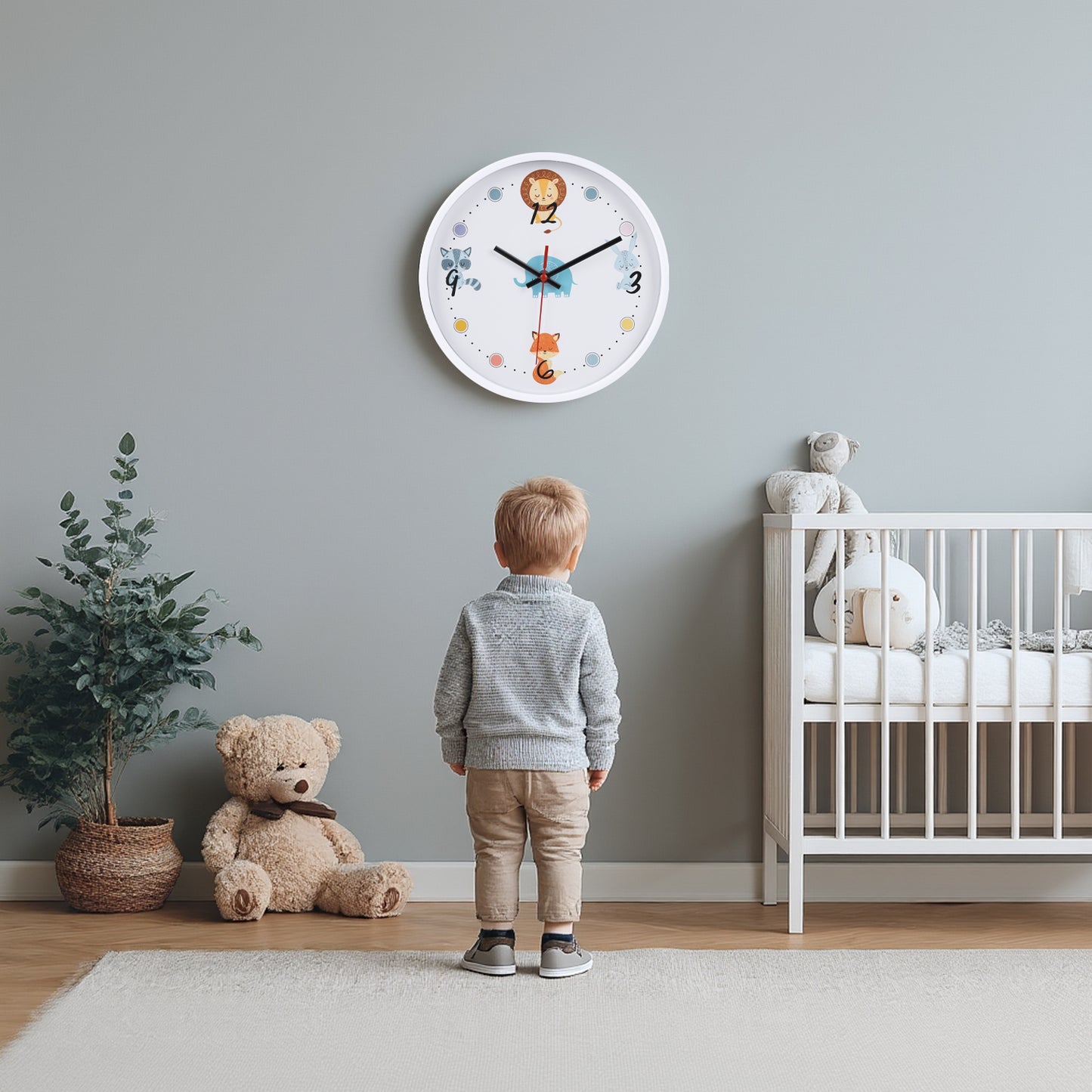 Kids Room Wall Clock Animal Theme - Playful Room Decor (25cm diameter)
