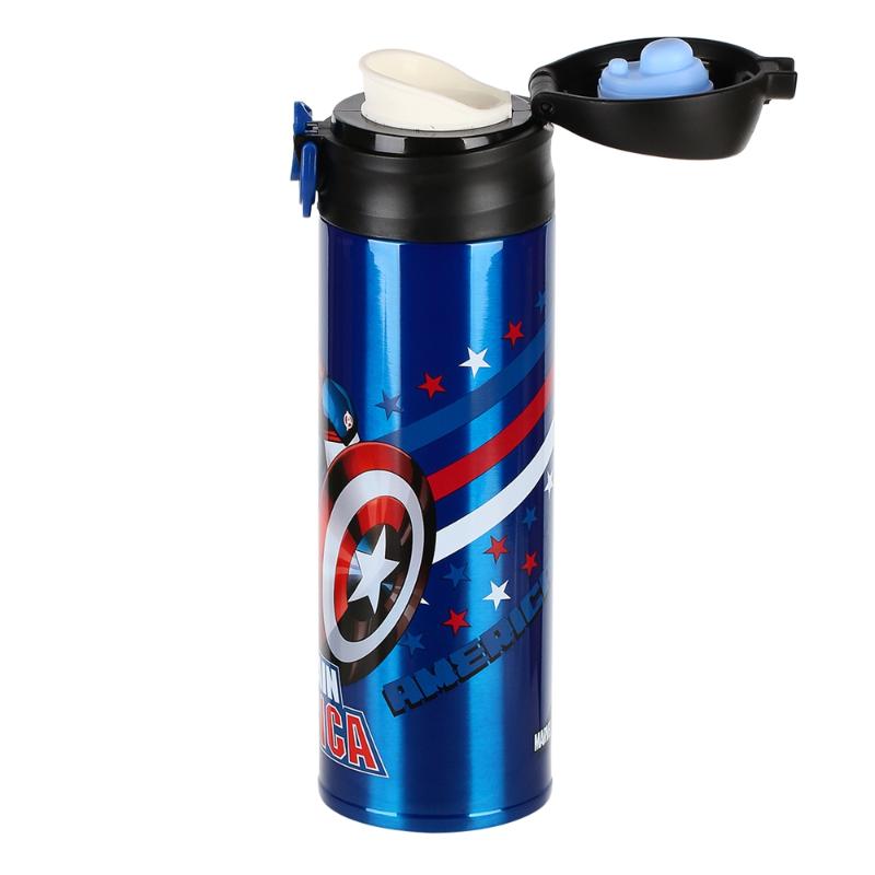 Captain America Kids Stainless Steel Vacuum Insulated Water Bottle with Dual Drinking Lid & Protective Sleeve - 500mL
