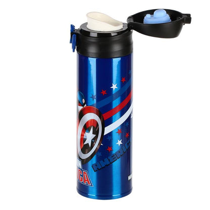 Captain America Kids Stainless Steel Vacuum Insulated Water Bottle with Dual Drinking Lid & Protective Sleeve - 500mL