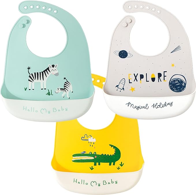 BPA Free Silicone Baby Bib with Catch Pocket - 6-36M