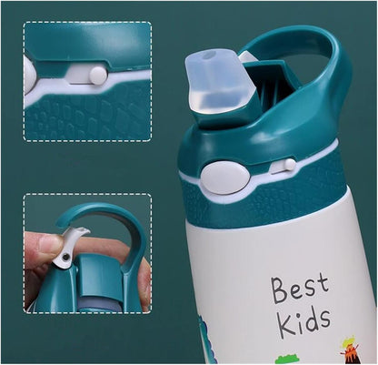Kids Insulated BPA-free Stainless Steel Water Bottle with Straw & Handle – 400ml