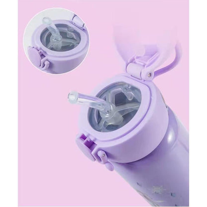 Elsa Frozen Kids Stainless Steel Insulated Water Bottle (Straw Lid) with Protective Sleeve - 500mL