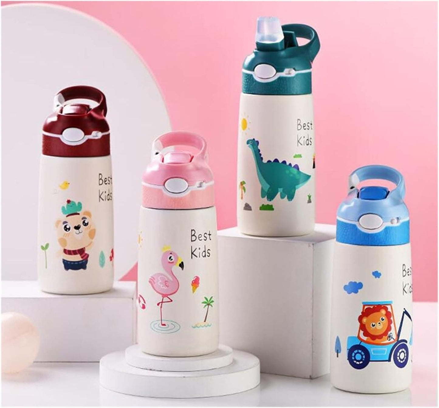Kids Insulated BPA-free Stainless Steel Water Bottle with Straw & Handle – 400ml