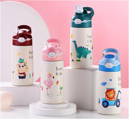 Kids Insulated BPA-free Stainless Steel Water Bottle with Straw & Handle – 400ml