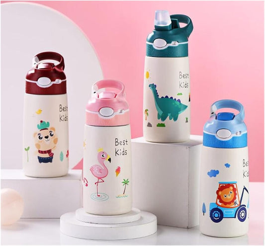 Kids Insulated BPA-free Stainless Steel Water Bottle with Straw & Handle – 400ml