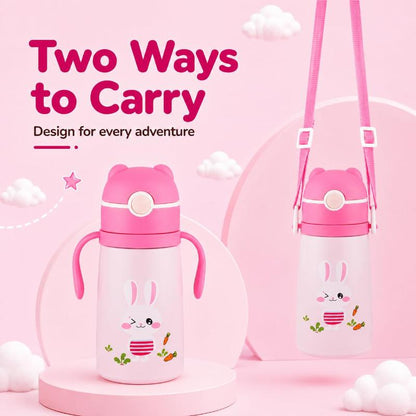 Kids Insulated BPA-free Stainless Steel Water Bottle with Straw & Handle – 450ml