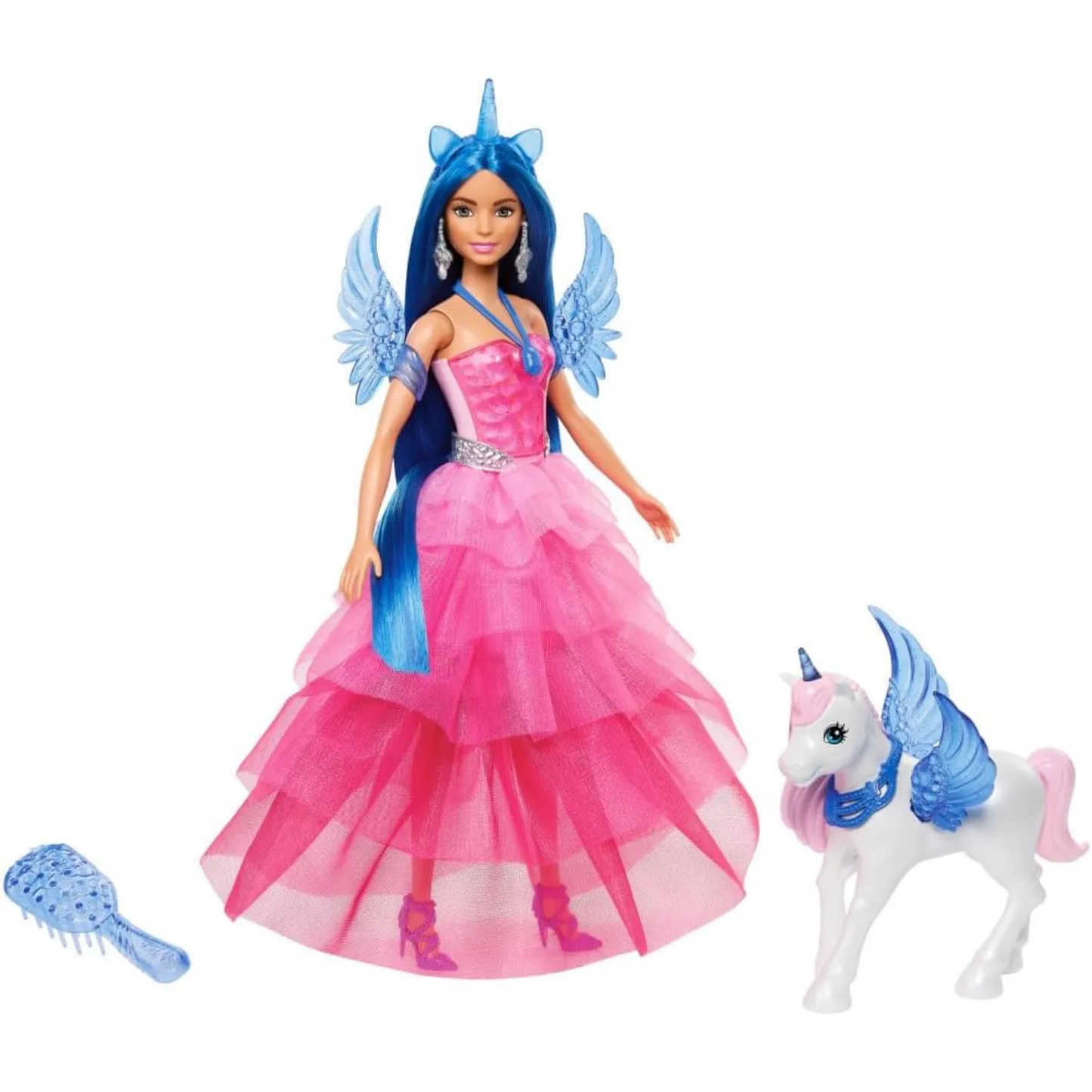Barbie Unicorn Toy, Doll with Blue Hair, Pink Gown and Accessories Like Sapphire Wings and Pet Alicorn - 3Y+