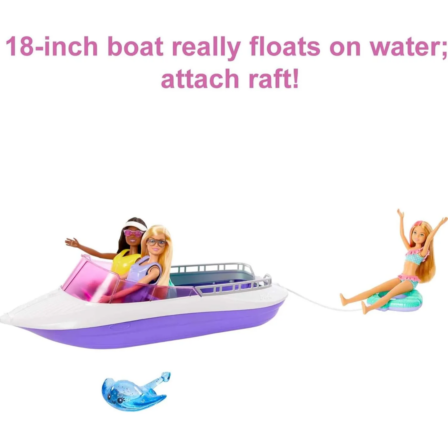 Barbie Mermaid Power Dolls & Toy Boat Playset, "Malibu" & "Brooklyn" in Floating Boat with See-Through Bottom & Accessories - 3Y+
