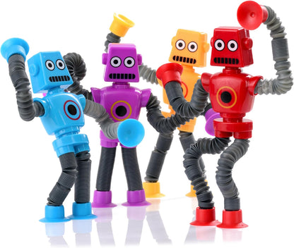 FlexiBots Stretchy Suction-Cup Robot Toy - Pack of 4