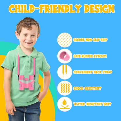 Kids Foldable Binoculars 8x Magnification - 3-12Y