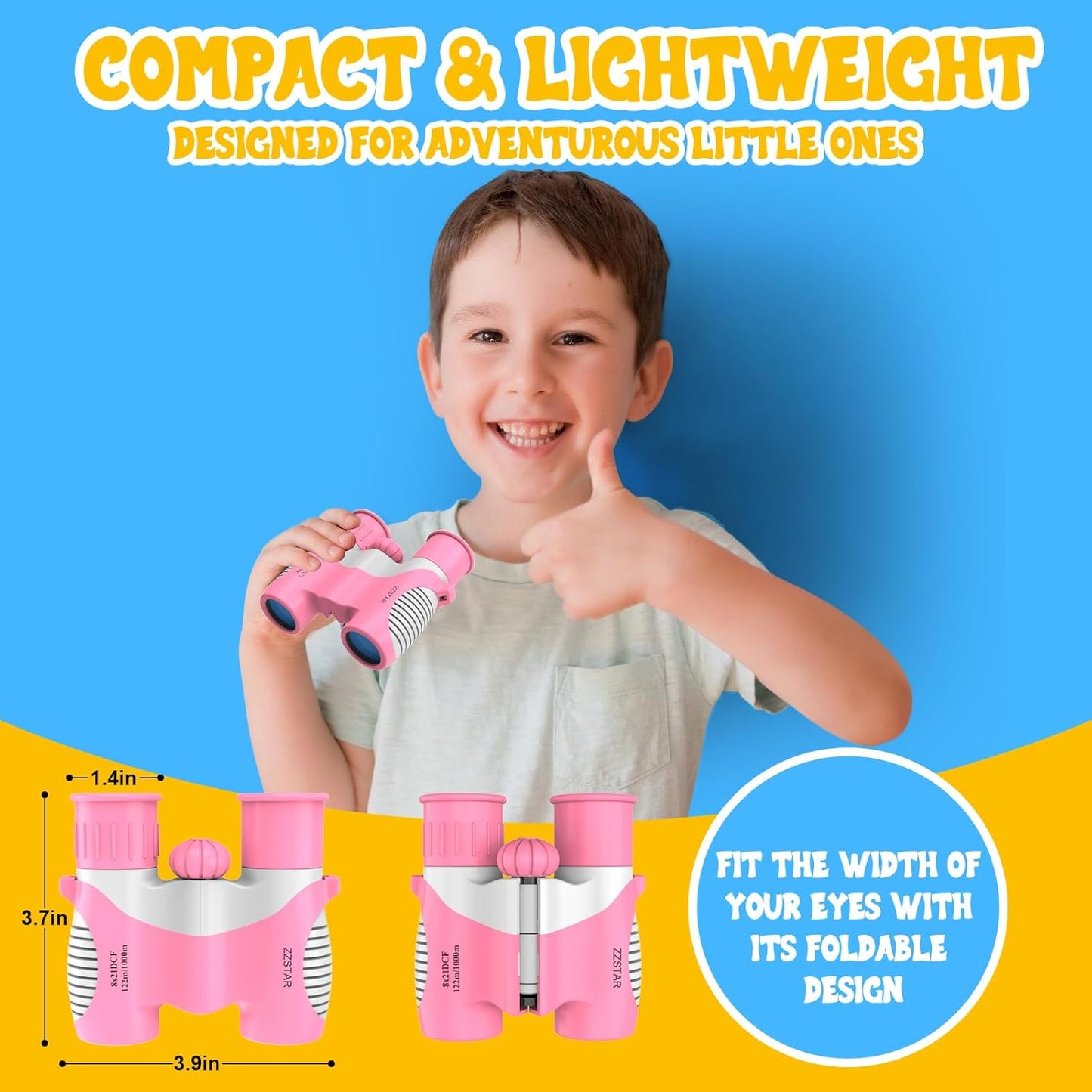 Kids Foldable Binoculars 8x Magnification - 3-12Y