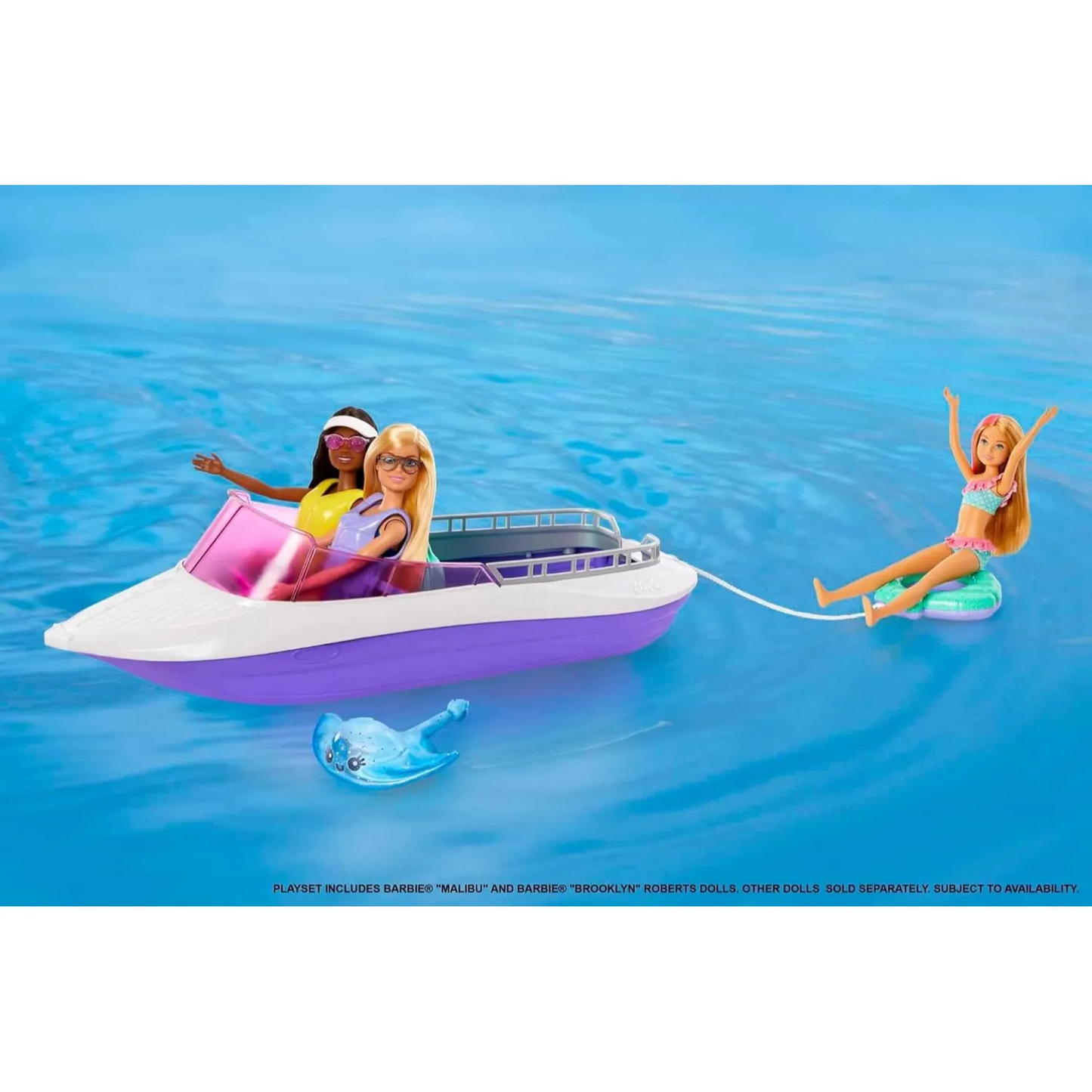 Barbie Mermaid Power Dolls & Toy Boat Playset, "Malibu" & "Brooklyn" in Floating Boat with See-Through Bottom & Accessories - 3Y+