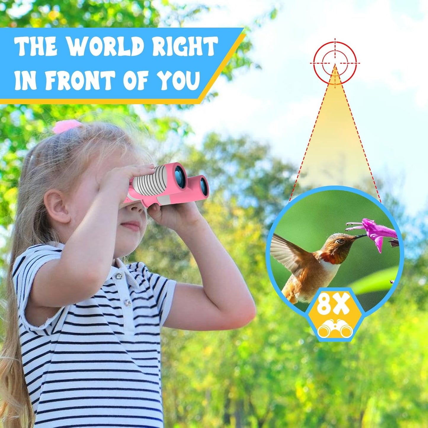 Kids Foldable Binoculars 8x Magnification - 3-12Y