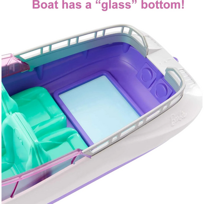 Barbie Mermaid Power Dolls & Toy Boat Playset, "Malibu" & "Brooklyn" in Floating Boat with See-Through Bottom & Accessories - 3Y+