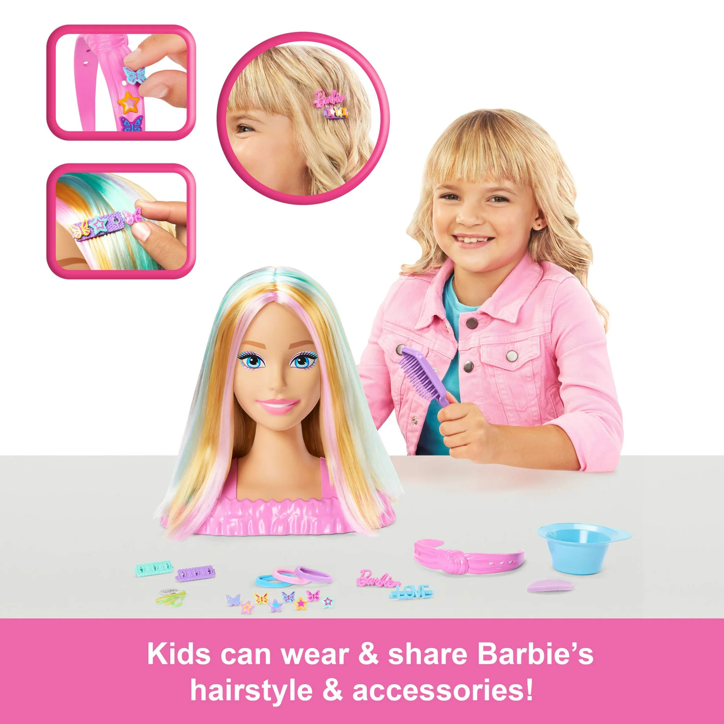 Barbie Color Reveal - Blonde Hair Styling Head, Pastel Highlights - Over 20 Hair Accessories - 3Y+