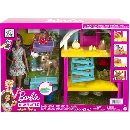 Barbie Doll and Playset with Coop, Animals, Dough, Molds and More, Hatch and Gather Egg Farm - 3Y+