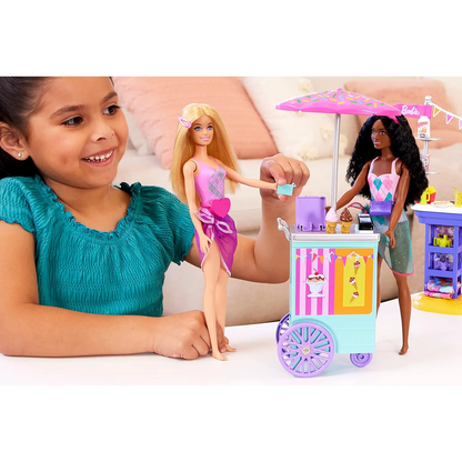 Barbie Beach Boardwalk with Barbie “Brooklyn” & “Malibu” Dolls, Food Stand, Kiosk & 30+ Accessories - 3Y+