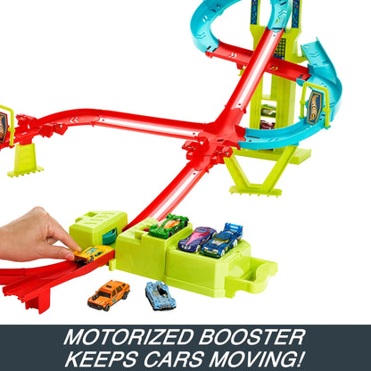 Hot Wheels Track Set, Neon Speeders Skyscraper Speed Circuit with 1 Hot Wheels Car - 5Y+