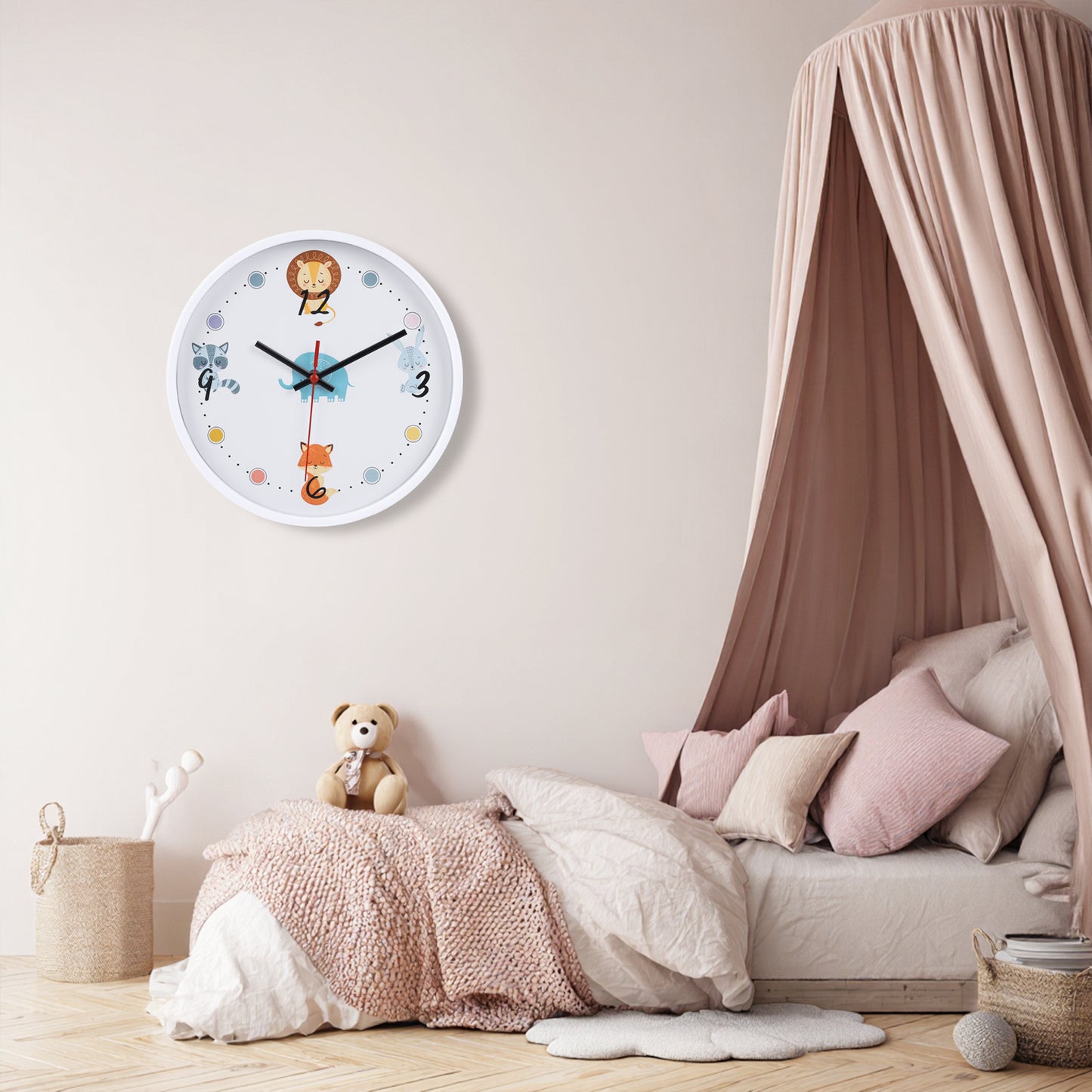 Kids Room Wall Clock Animal Theme - Playful Room Decor (25cm diameter)