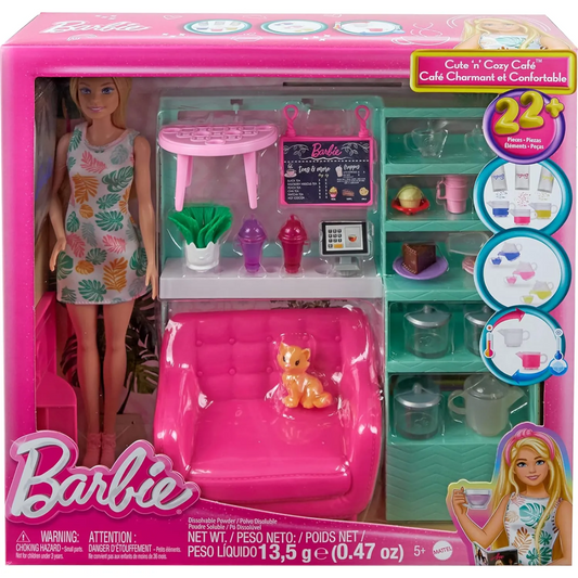 Barbie Cute & Cozy Cafe Doll and Playset 21 Accessories with Color Change Teapot - 5Y+