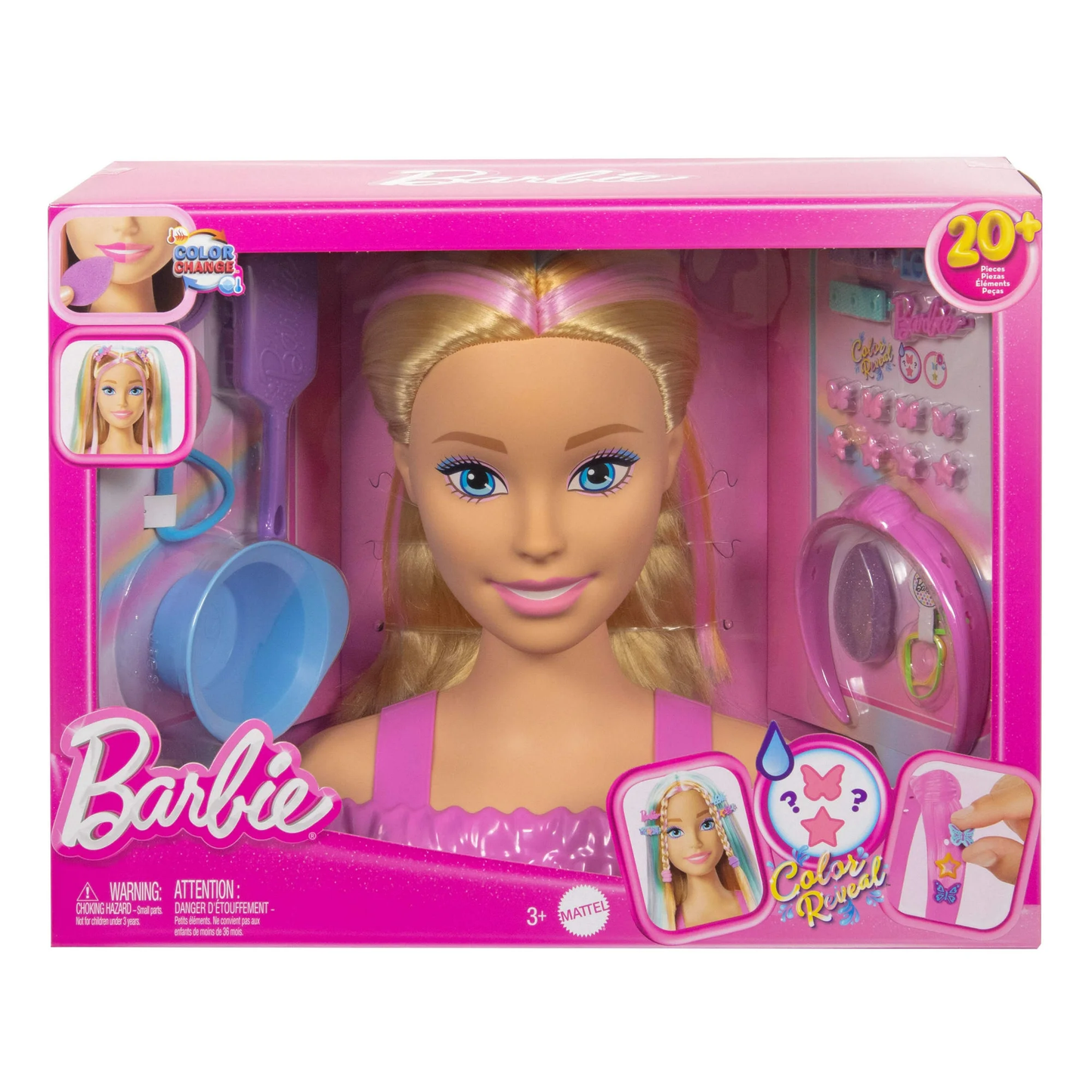 Barbie Color Reveal - Blonde Hair Styling Head, Pastel Highlights - Over 20 Hair Accessories - 3Y+
