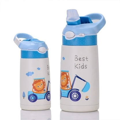 Kids Insulated BPA-free Stainless Steel Water Bottle with Straw & Handle – 400ml