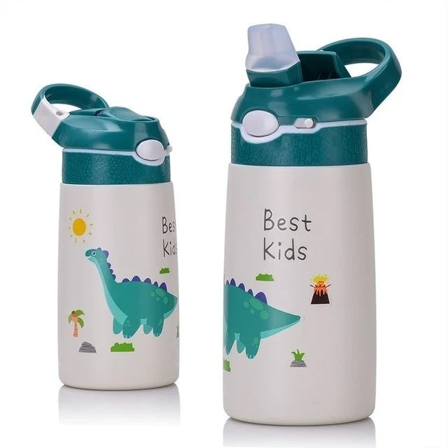Kids Insulated BPA-free Stainless Steel Water Bottle with Straw & Handle – 400ml