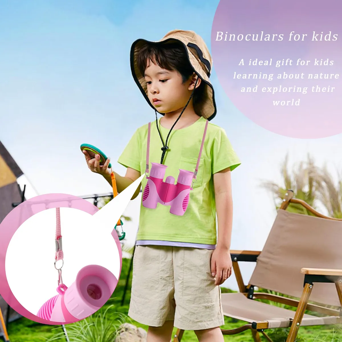 Kids Foldable Binoculars 8x Magnification - 3-12Y