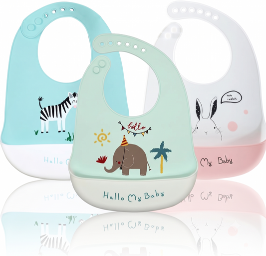 BPA Free Silicone Baby Bib with Catch Pocket - 6-36M