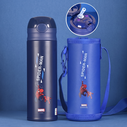 Spiderman Kids Stainless Steel Insulated Water Bottle (Straw Lid) with Protective Sleeve - 500mL