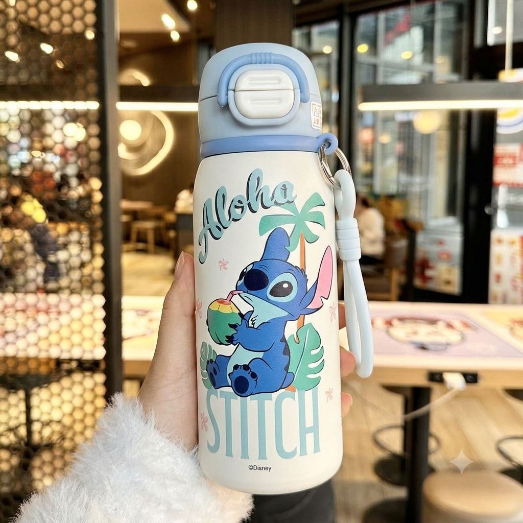 Stitch Kids Stainless Steel Insulated Water Bottle Direct Drink & Straw Lid - 500mL