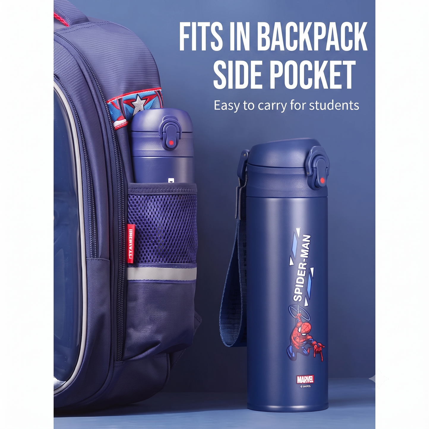 Spiderman Kids Stainless Steel Insulated Water Bottle (Straw Lid) with Protective Sleeve - 500mL