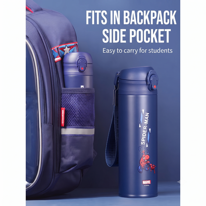 Spiderman Kids Stainless Steel Insulated Water Bottle (Straw Lid) with Protective Sleeve - 500mL
